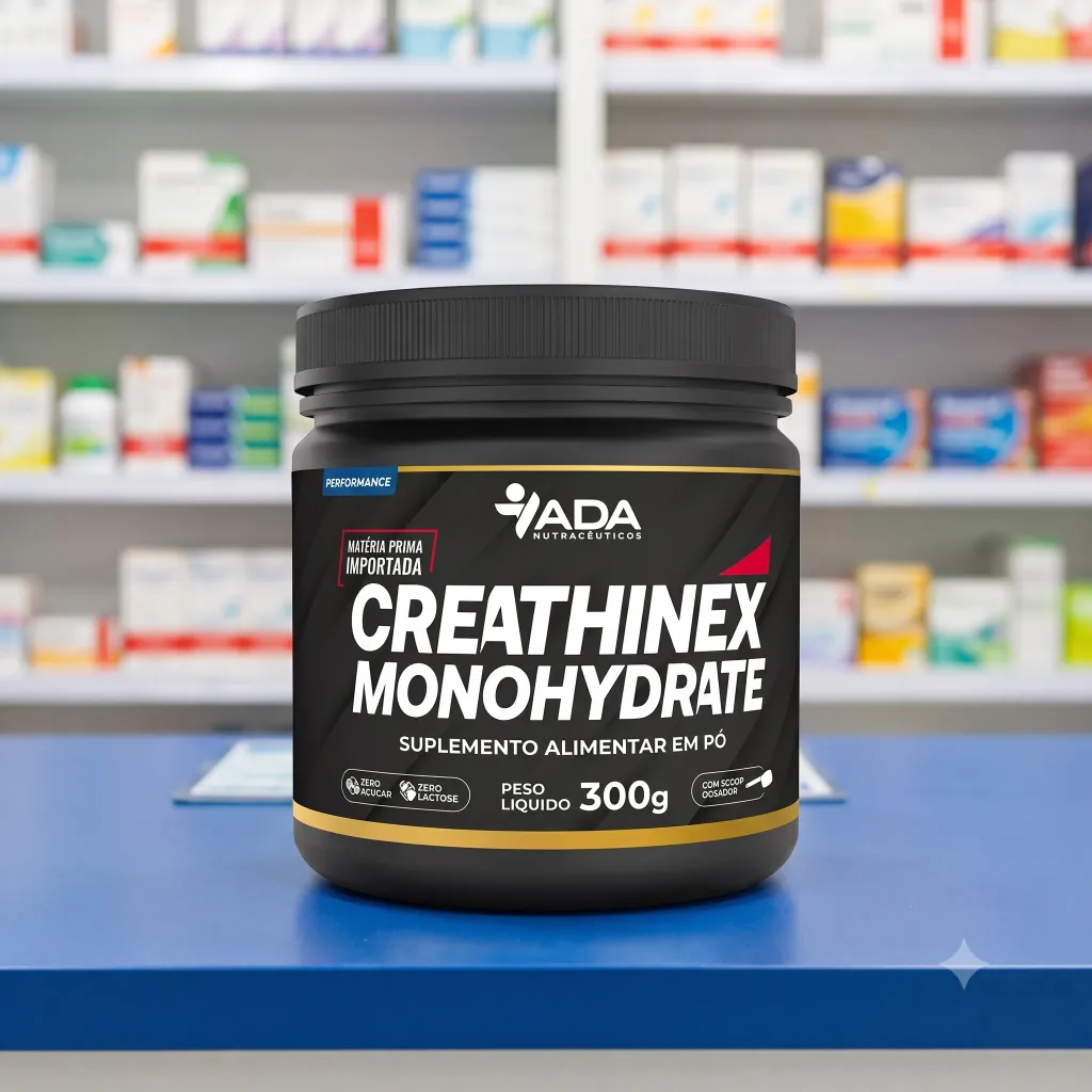 Pote de Creatina Monohidratada Creathinex 100% Pure da ADA Nutracêuticos (300g). Compre suplementos na Drogaria Canindé, a sua farmácia delivery natal com entrega rápida.